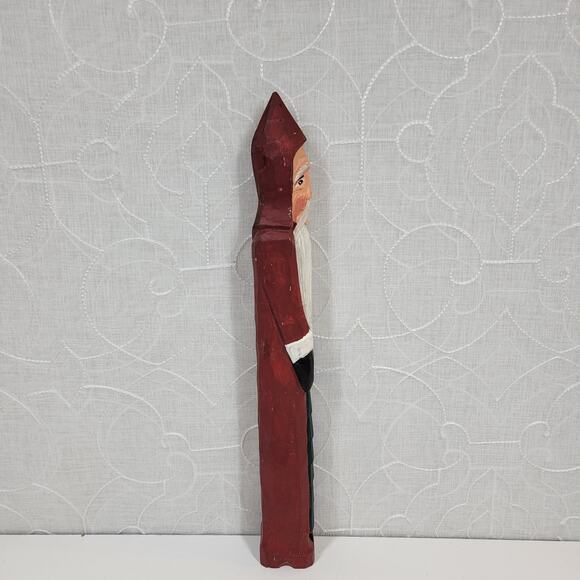 Vintage Folk Art Pencil Santa 13" Red Green Christmas Tree Carved Wood 1975 - Picture 6 of 16